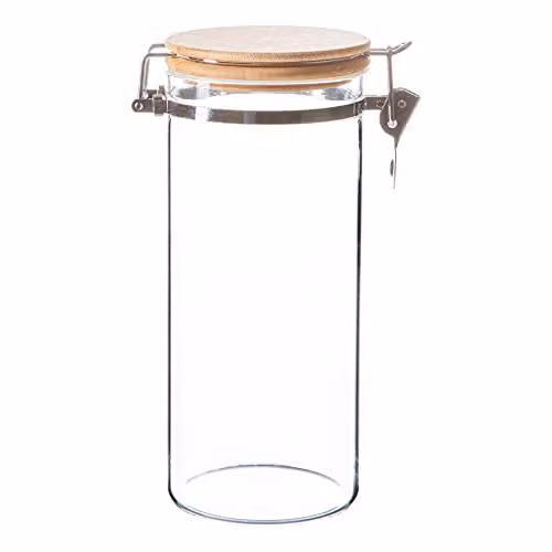 Argon Tableware Glass Storage Jar with Wooden Clip Lid, 1.4 l, Transparent – 1