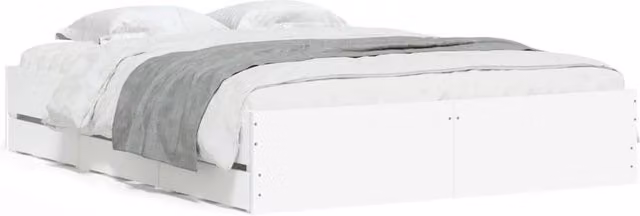 Berkfield Home King Size Bed Frame with Drawers, White, W/D/H: 150 x 200 cm