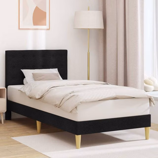 Berkfield Home Modern Upholstered Bed Frame with Headboard in Black Fabric, W/D/H: 90 x 190 cm – 1