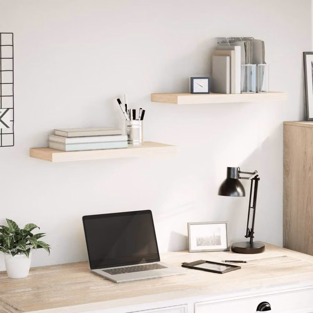 Berkfield Home Floating Shelves, 2 Pack, Light Oak Engineered Wood, W: 60 cm, D: 23.5 cm, H: 4 cm – 2