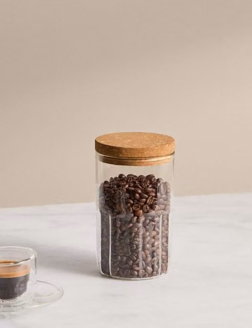 M&S x Kelly Hoppen Small Airtight Glass Storage Jar with Wood Lid, Transparent