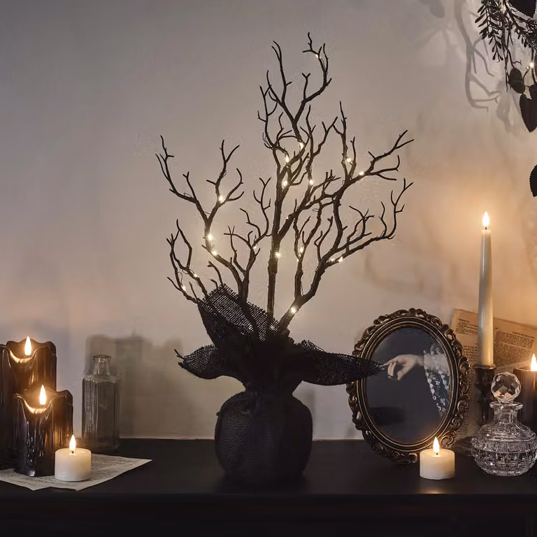 Lights4fun 50cm Pre-Lit Halloween Twig Tree in Black