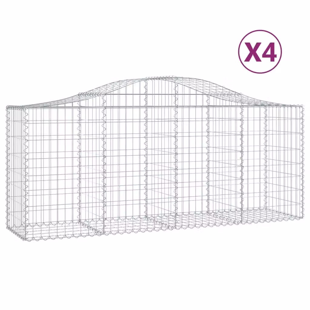 Berkfield Home Arched Gabion Baskets, 4 Piece Set, Silver Galvanised Steel, W: 200 cm, D: 50 cm, H: 80-100 cm – 2