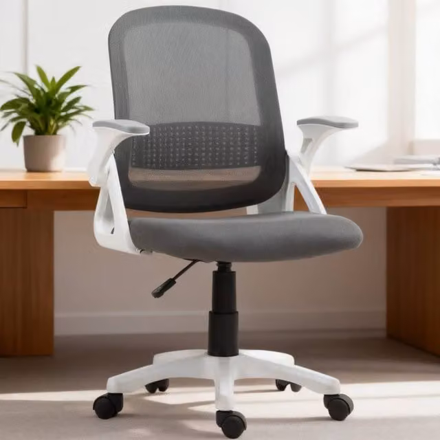 ERGOVEXA Grey Breathable Mesh Task Chair for Home Office with Armrests and 360 Degree Swivel, W/D/H: 60 x 60 x 120 cm