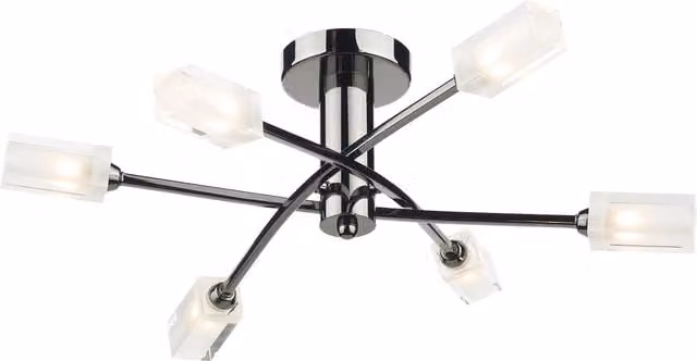 Dar MOR6467 Modern Dimmable Ceiling Light in Black and Chrome with Transparent Glass