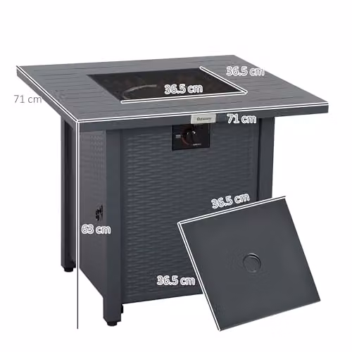Outsunny Rattan-style Grey Propane Gas Fire Pit Table with 40,000 BTU Burner, W/D/H: 71 x 71 x 63 cm – 7