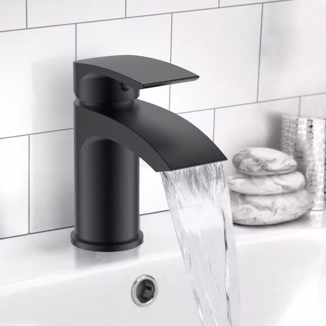 Nes Home Libra Waterfall Basin Mono Mixer Tap, Solid Brass, Matt Black