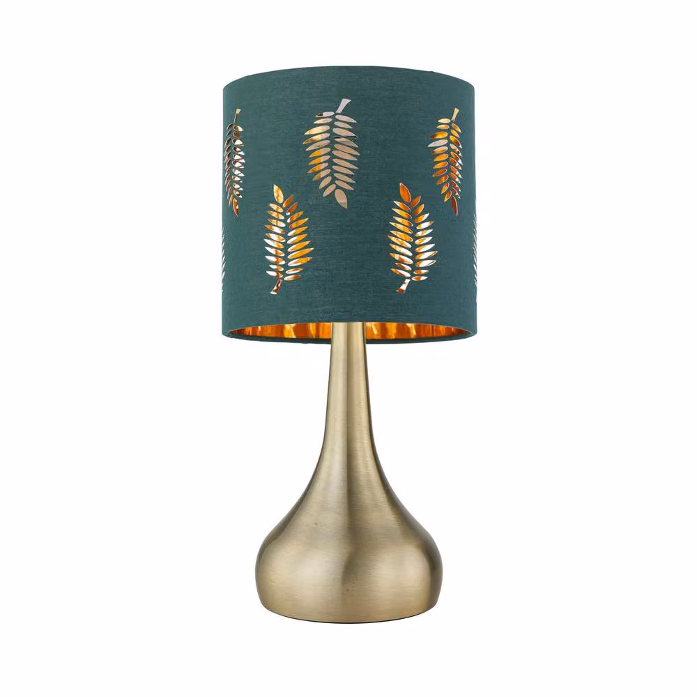 First Choice Lighting Romana Antique Brass Touch Table Lamp with Green Fabric Shade – 2
