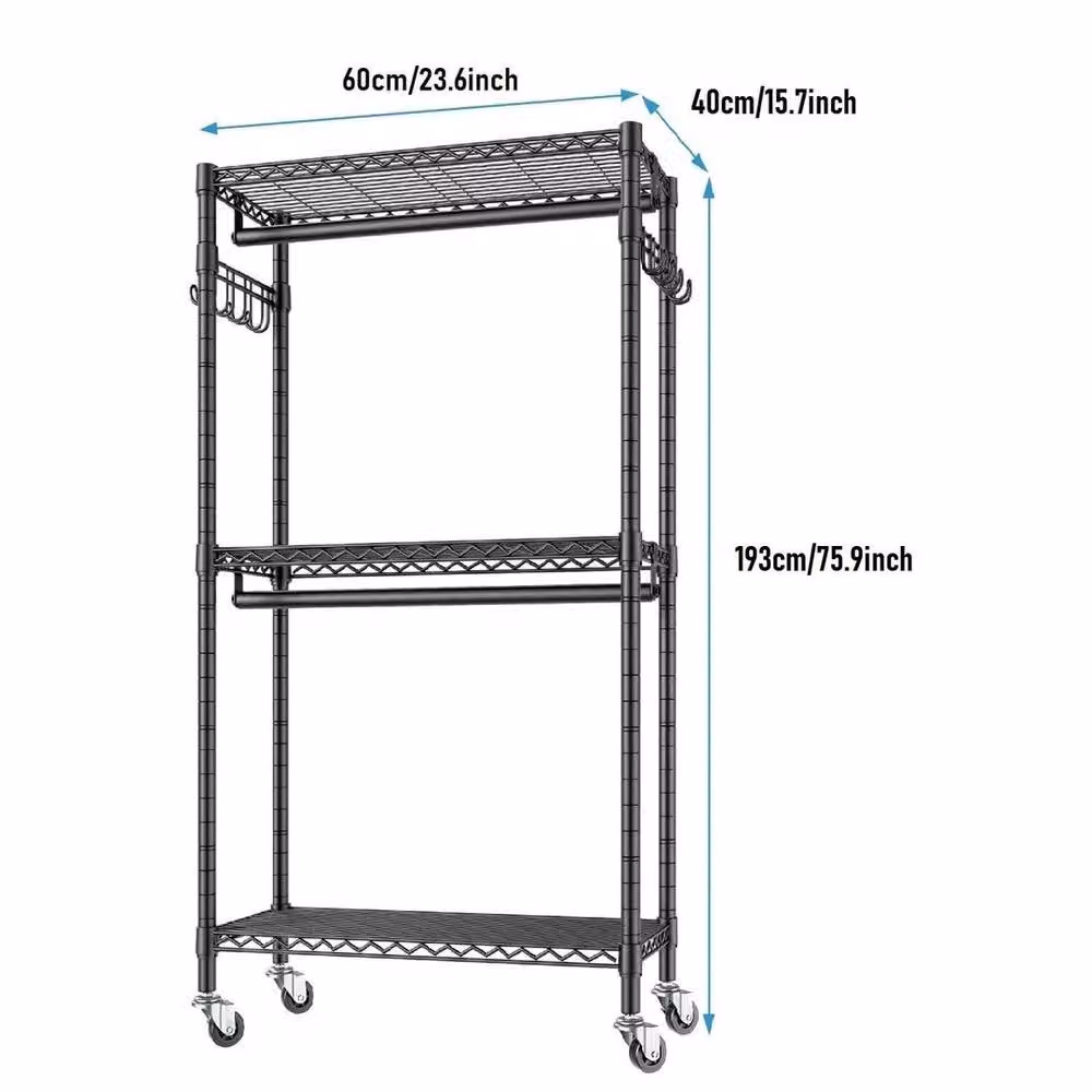 PAWNORA Heavy Duty Double Clothes Rail Rack in Matt Black – 2