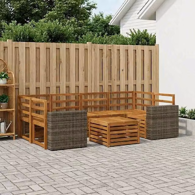 Berkfield Home 7 Piece Outdoor Sofa Set in Brown Natural Solid Acacia Wood – 1