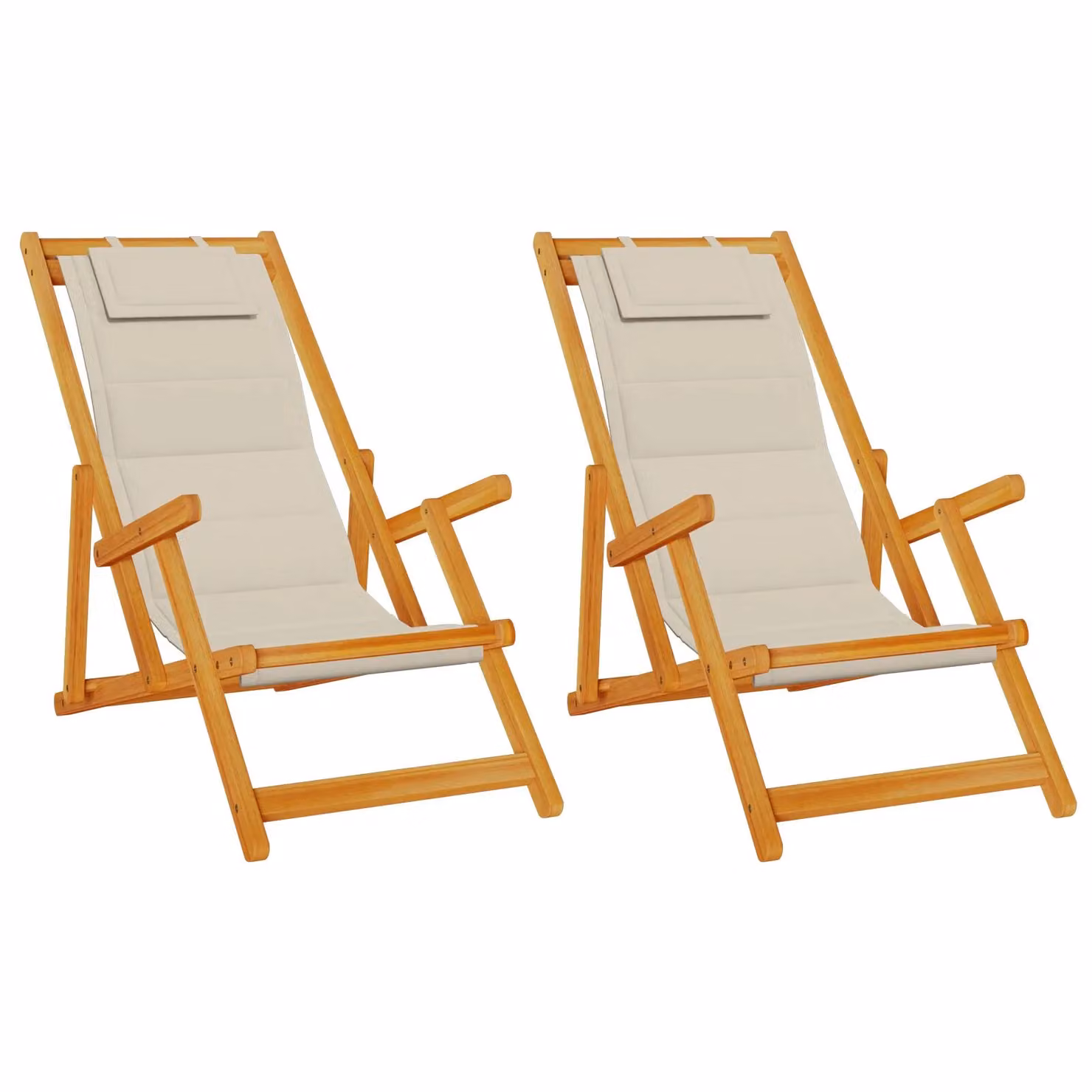 Berkfield Home Set of 2 Folding Beach Chairs in Taupe Acacia Wood and Textilene – 2