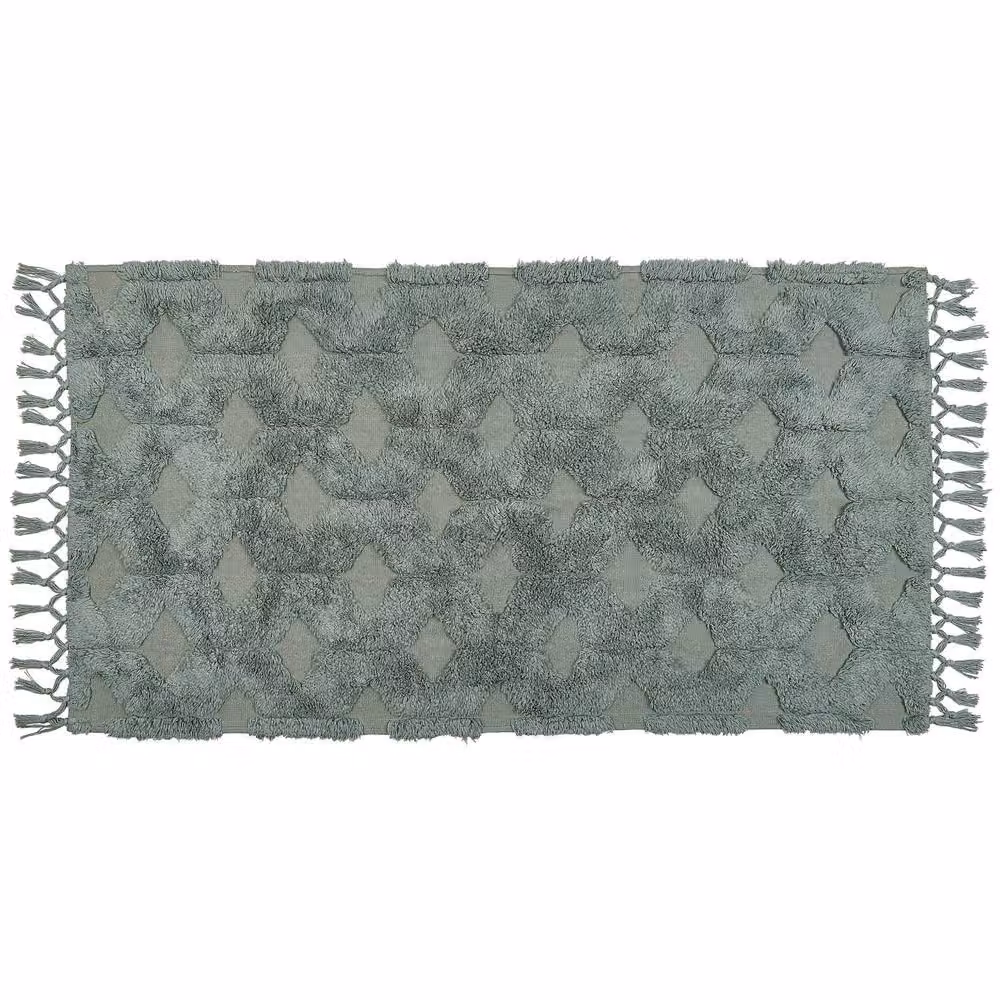 Wyld and Coco Green Cotton Hand-Tufted Shaggy Rectangular Rug W: 80 cm, L: 150 cm – 3