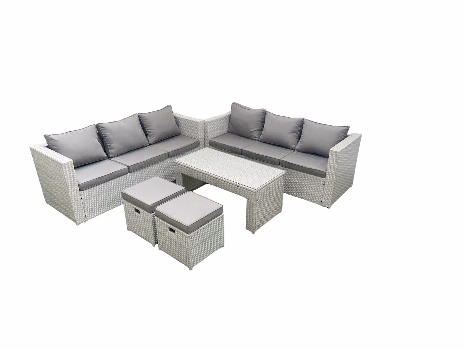 Fimous 8 Seater Rattan Garden Furniture Set in Light Grey with L-Shape Sofa, Oblong Coffee Table and 2 Ottomans – 2