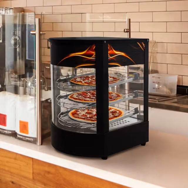 KuKoo Commercial Electric Countertop Glass Display Hot Food Warmer Cabinet in Black