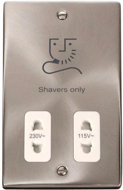 SE HOME White and Silver Satin Brushed Chrome Surface Mount Shaver Socket with Plate