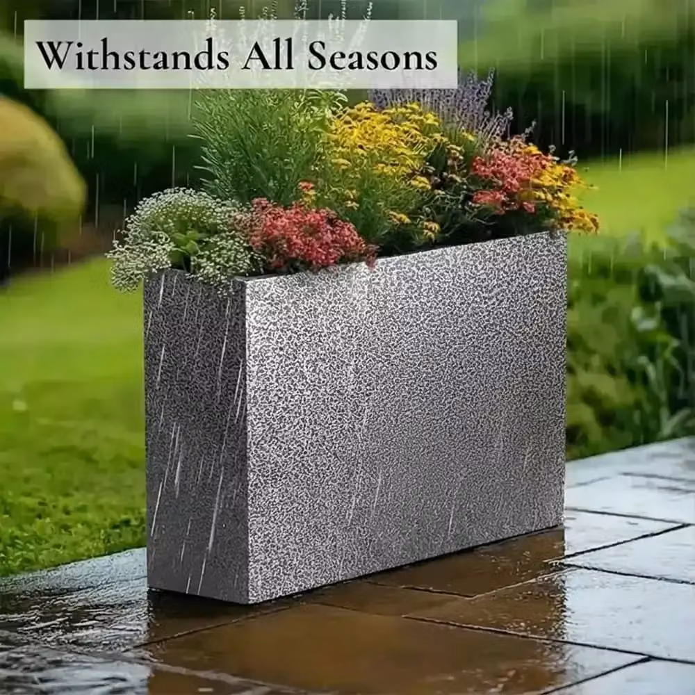 Tulipy Galvanised Steel Long Tall Trough Planter, Silver and Black, W: 25 cm, D: 80 cm, H: 60 cm – 5