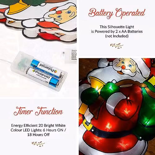 The Christmas Workshop 70370 LED Santa Claus Metallic Silhouette Window Light in White and Multicolour, W 52 cm x H 29 cm – 2