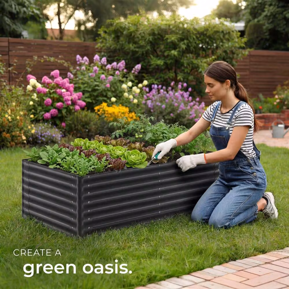 tectake Blomma Raised Garden Bed in Grey Galvanised Steel, W: 200 cm, D: 100 cm, H: 62 cm – 8