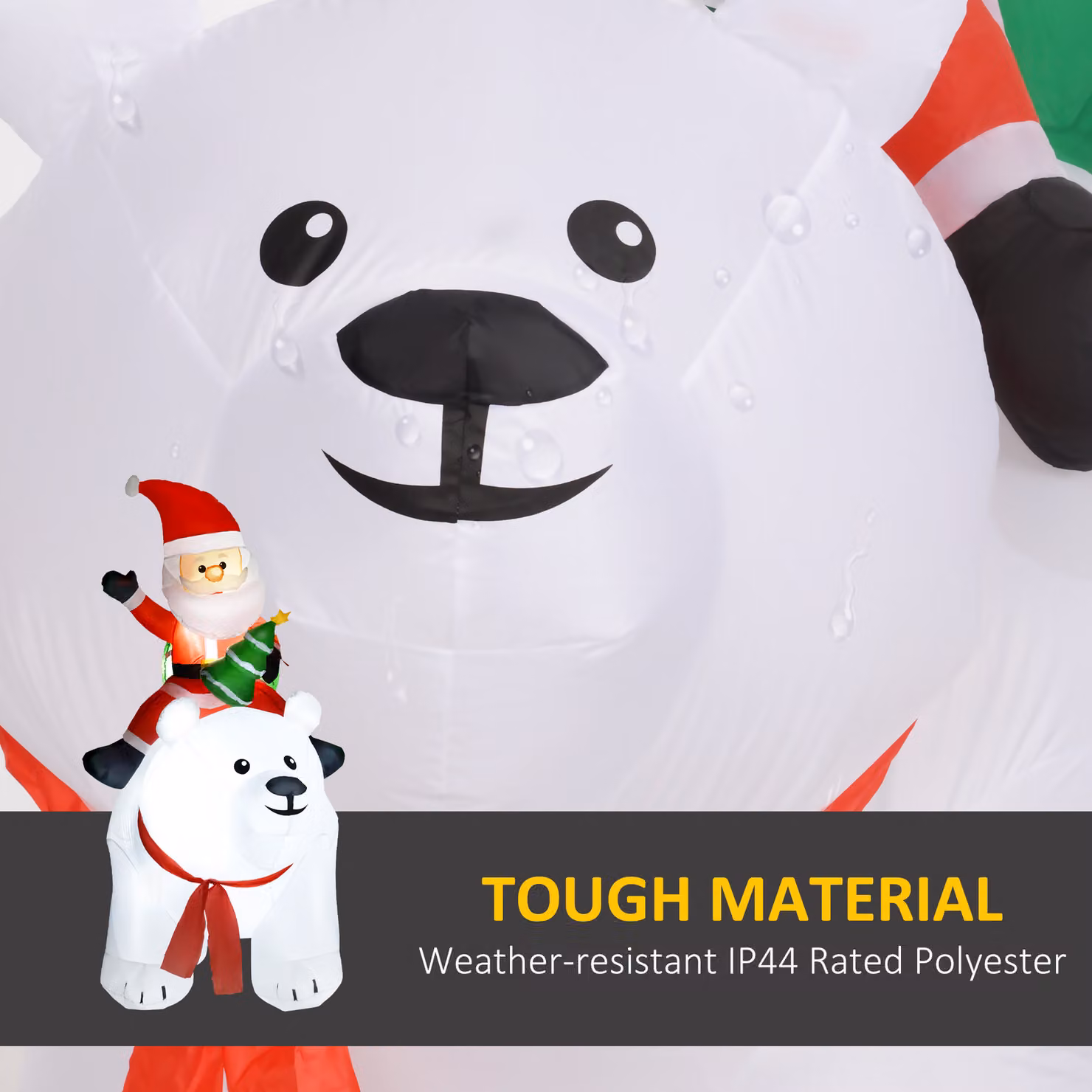 Outsunny Inflatable Santa Claus Riding on Polar Bear Christmas Blow Up Outdoor Decoration with LED Display, White and Multicolour, 201 cm – 4