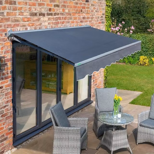 Primrose Semi-Cassette Manual Retractable Awning in Grey with Aluminium Frame, 3.5m