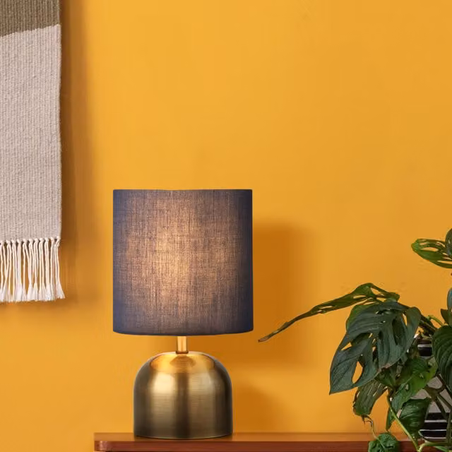Lighting Collection Satin Brass Touch Table Lamp with Navy Blue Fabric Shade – 2