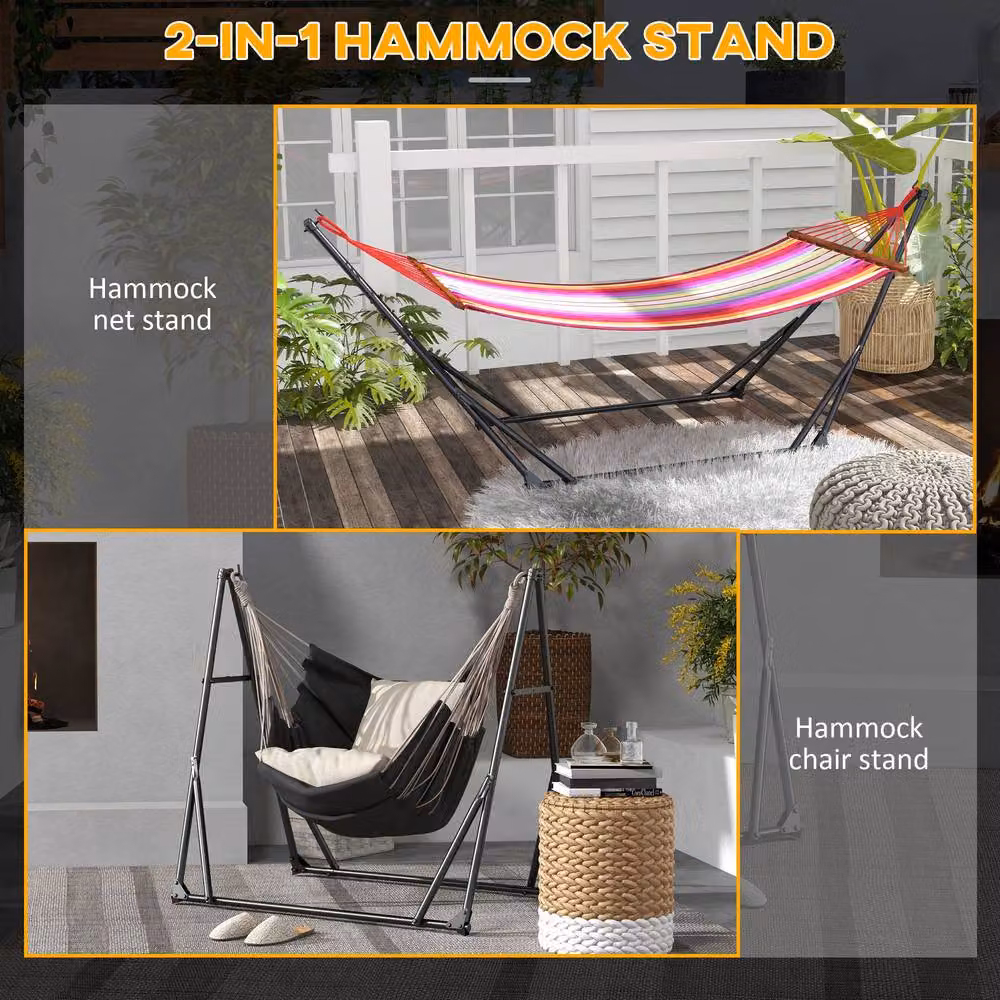 OUTSUNNY 2-in-1 Foldable Hammock and Hammock Chair Stand, Black – 3