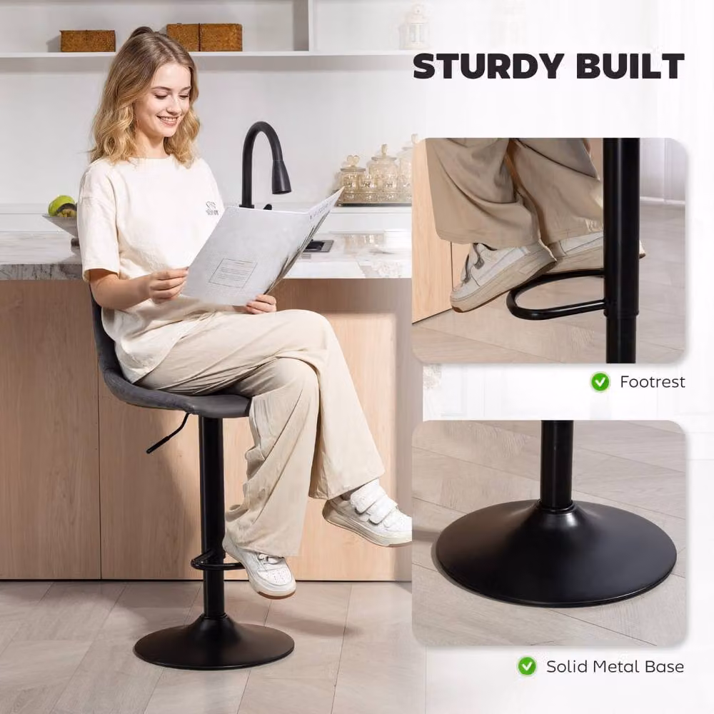 Wyld Haus Rotteli Set of 2 Charcoal Grey Faux Leather Adjustable Swivel Tub Bar Stools – 5