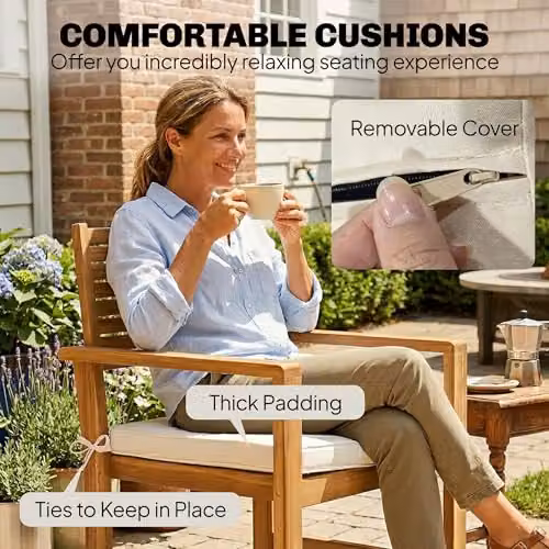 Outsunny 4 Seater Acacia Wood Garden Furniture Set with White Cushions – 4