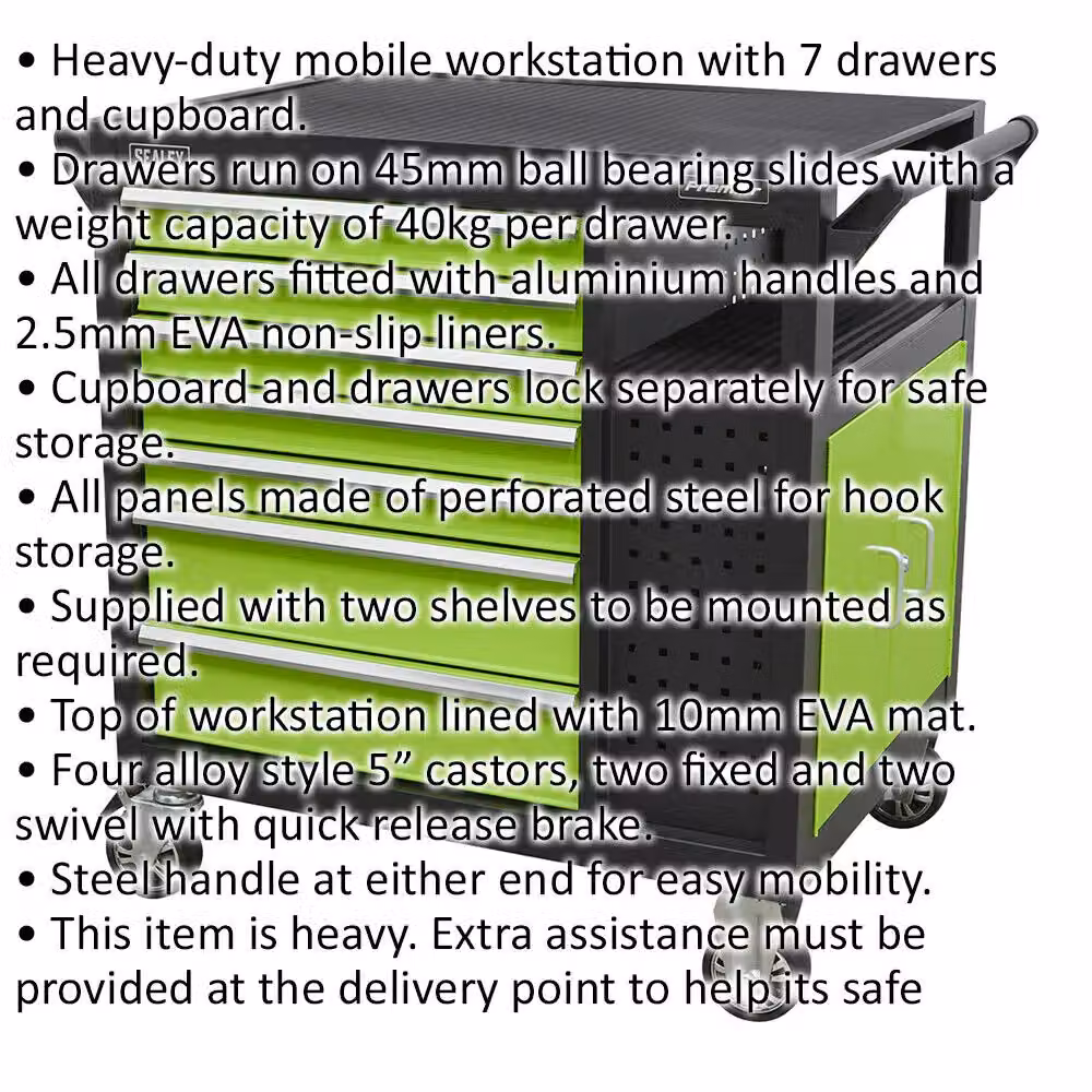 Loops Heavy Duty Mobile Workstation with 7 Drawers, Twin Door Cupboard and Open Shelves, Black and Multicolour, W/D/H: 73.0 x 102.5 x 109.0 cm – 2