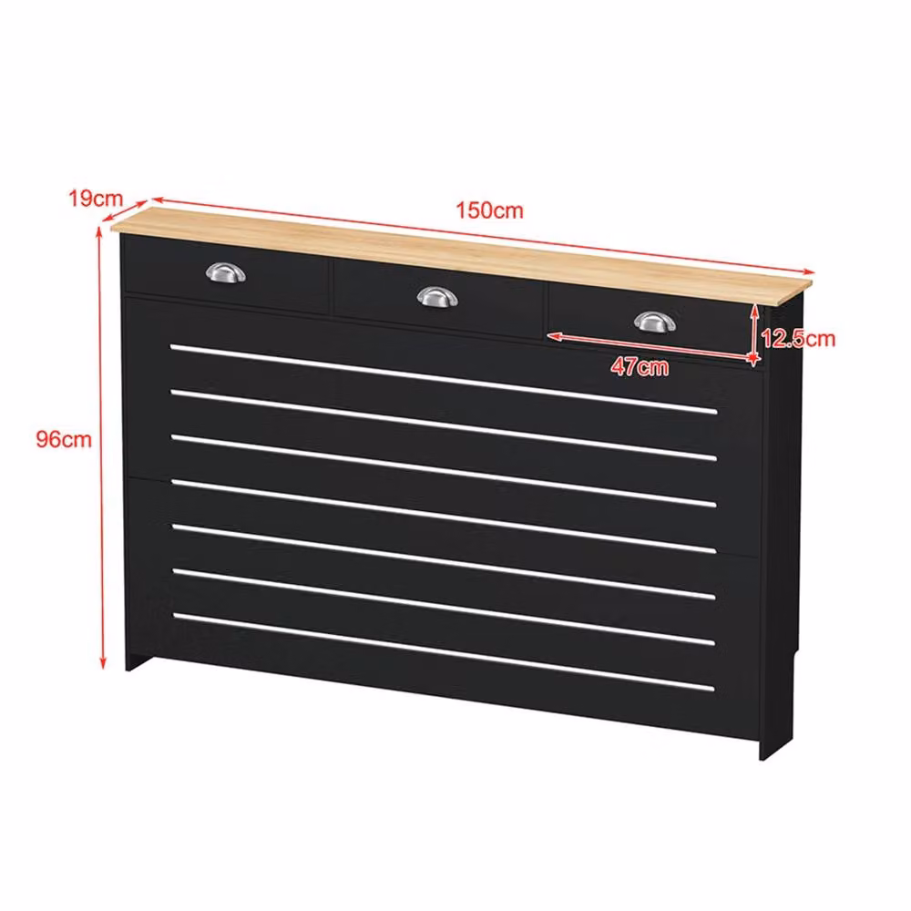FORGEVIO Black Radiator Cover Grill Shelf with 3 Drawers and MDF Construction – 2