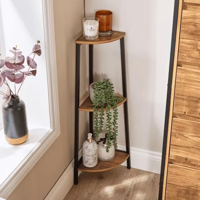 Home Source Locastra 3 Tier Corner Bathroom Shelving Rack, Dark Brown – 1