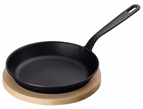 Kuhn Rikon Black Star 3233 Uncoated Cast Iron Frying Pan with Board, Black, Diameter: 19 cm