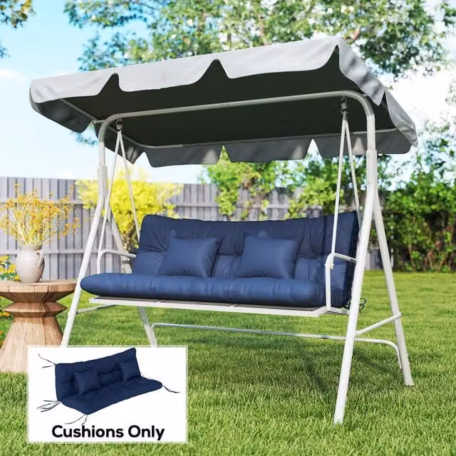 Outsunny Blue Outdoor Cushion Set with 1 Seat Cushion, 1 Back Cushion and 2 Pillows and Ties