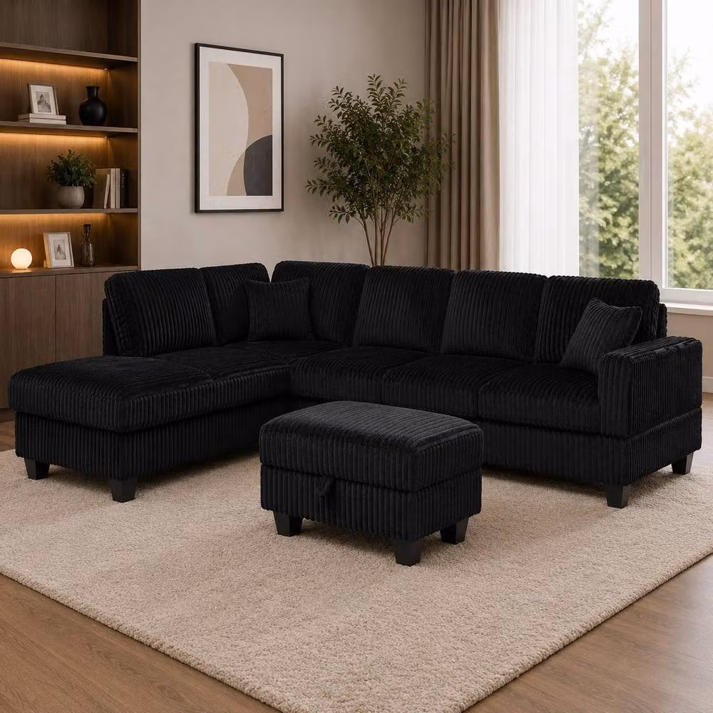 SquareBoxx Vienna LHF Corner Sofa with Ottoman and Drop Down Table in Black – 2