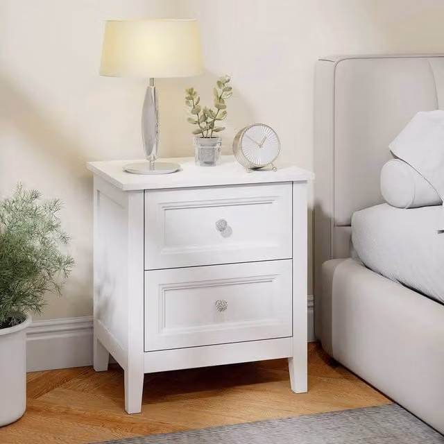 FORGEVIO White Bedside Table with 2 Drawers – 1
