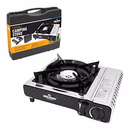 Milestone Camping 18949 Portable Gas Camping Stove with Carry Case, Grey, Stainless Steel