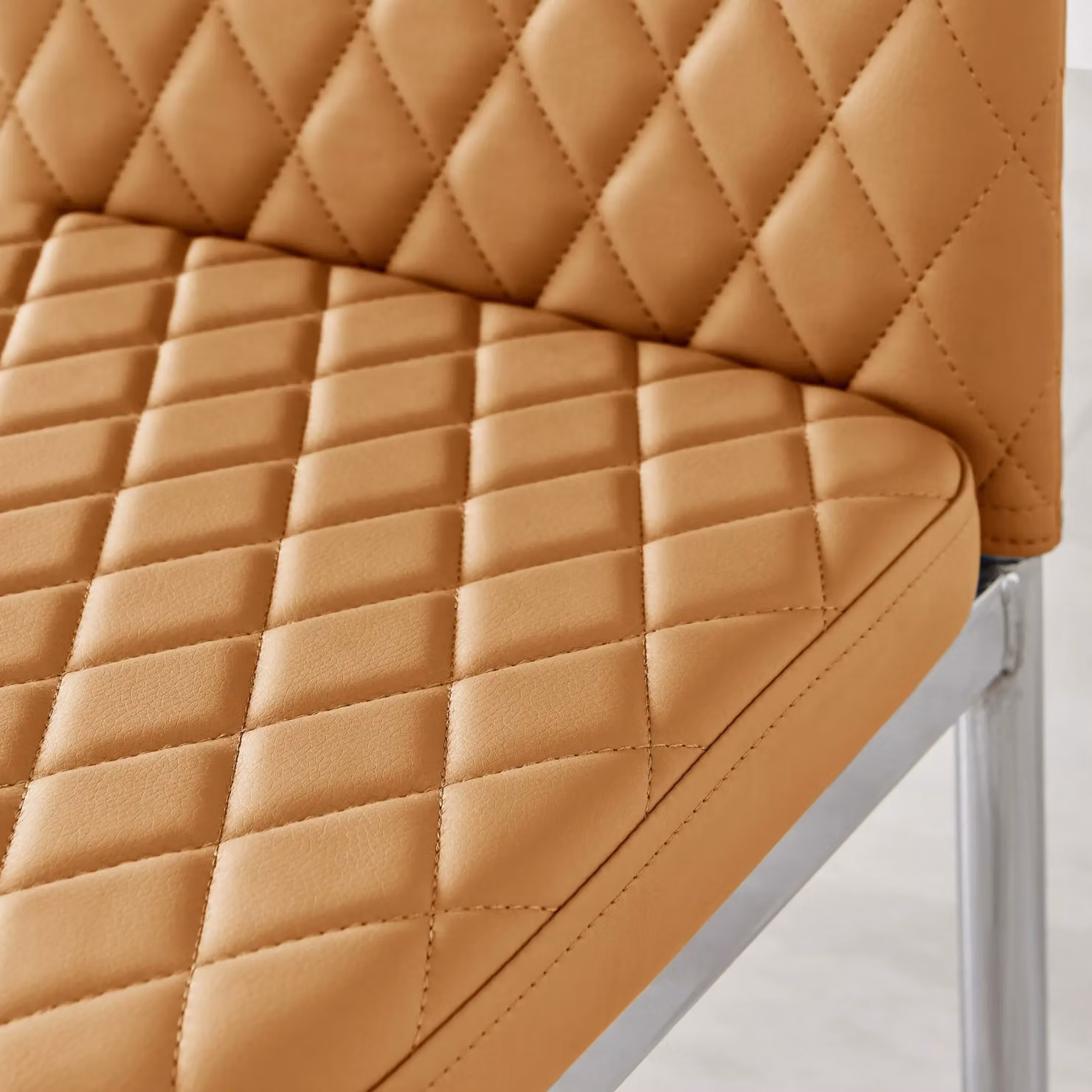 FurnitureboxUK Set of 4 Milan High Back Diamond Pattern Faux Leather Dining Chairs in Mustard with Chrome Metal Legs – 2