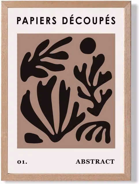 ARTZE Matisse Style Floral Cutout Framed Print in Brown and Black with Oak Frame – 1