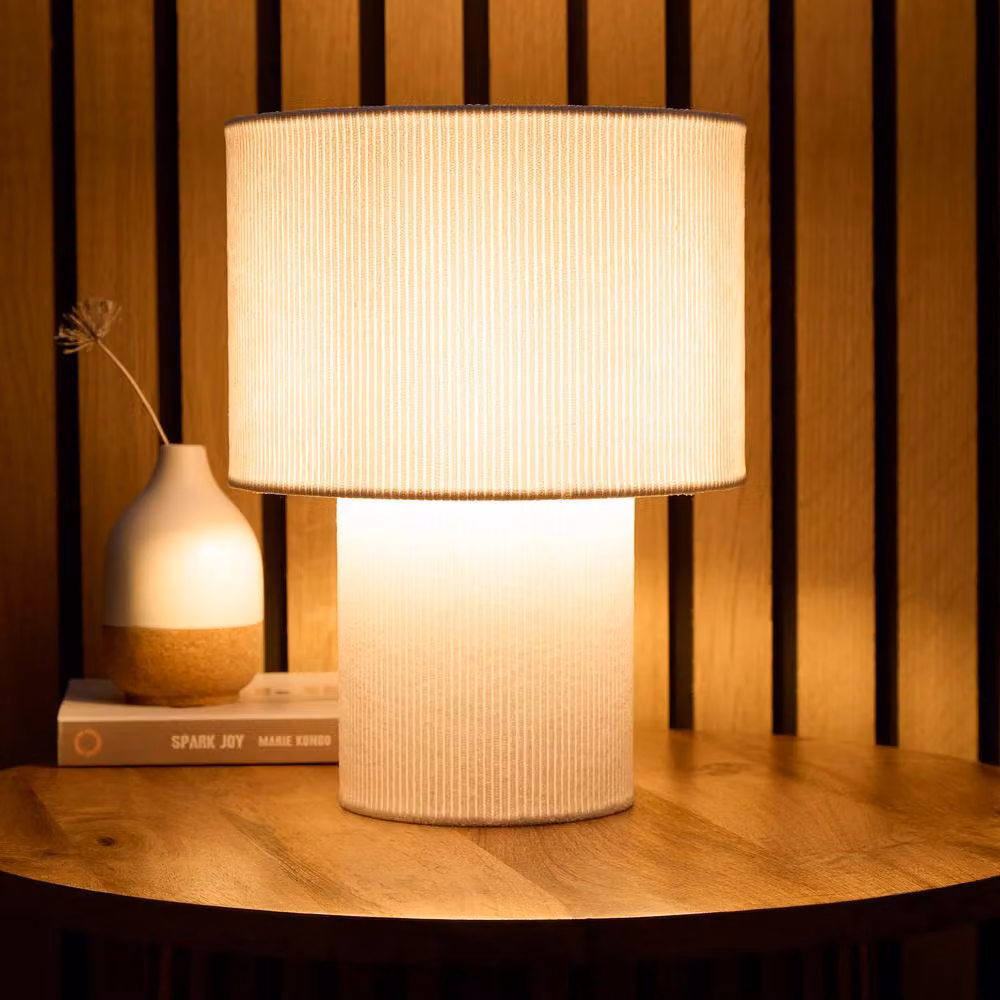 K LIVING Tokyo White Velvet Stripe Table Lamp – 2