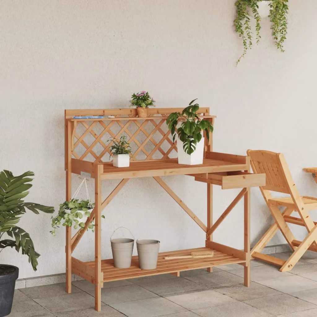 Berkfield Home Rustic Brown Potting Bench with Trellis made from Solid Wood and Metal, W/D/H: 117.0 x 50.0 x 110.0 cm – 2
