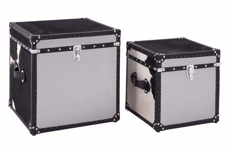 Orsina Black and White Genuine Cowhide Storage Trunk Set with Castors