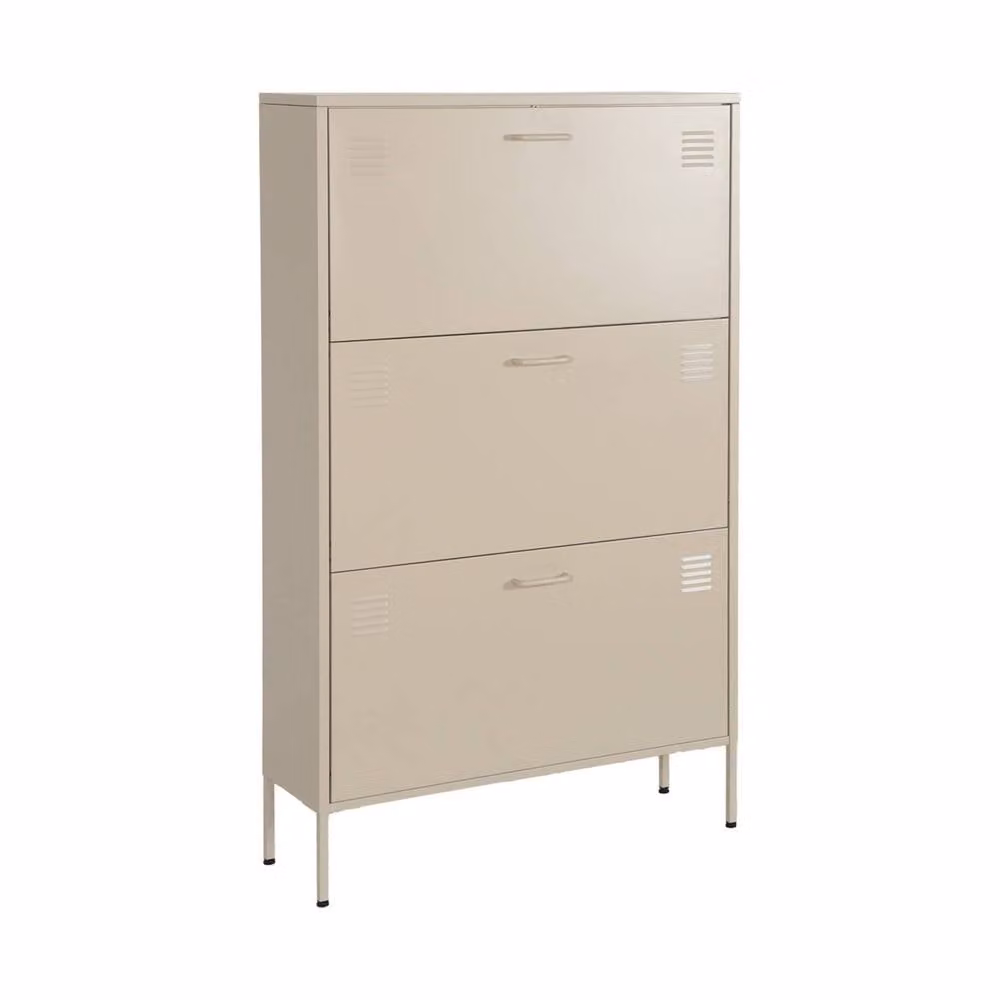 sweeek Industrial Metal Shoe Cabinet with Roll Shutter Doors in Beige – 2