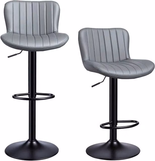 VOGREX Set of 2 Grey Faux Leather Modern Swivel Kitchen Bar Stools – 1