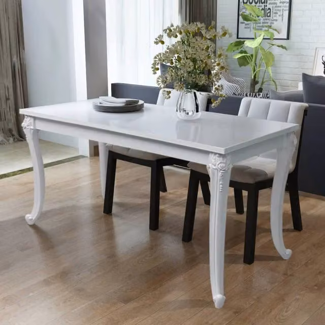 Berkfield Home Modern Rectangular Dining Table in High Gloss White, W/D/H: 116 x 66 x 76 cm