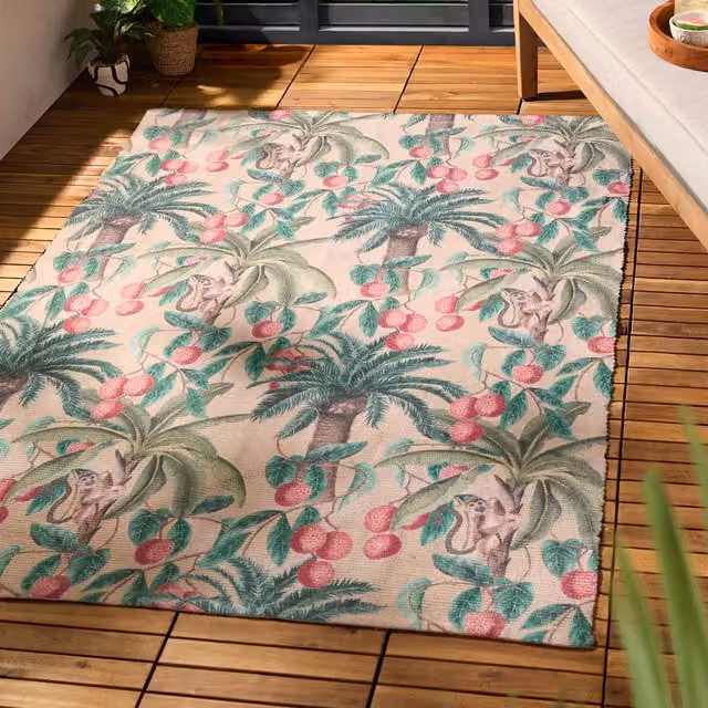 Furn Monkey Palm Outdoor Woven Rug in Beige and Multicolour, W: 120 cm, L: 170 cm