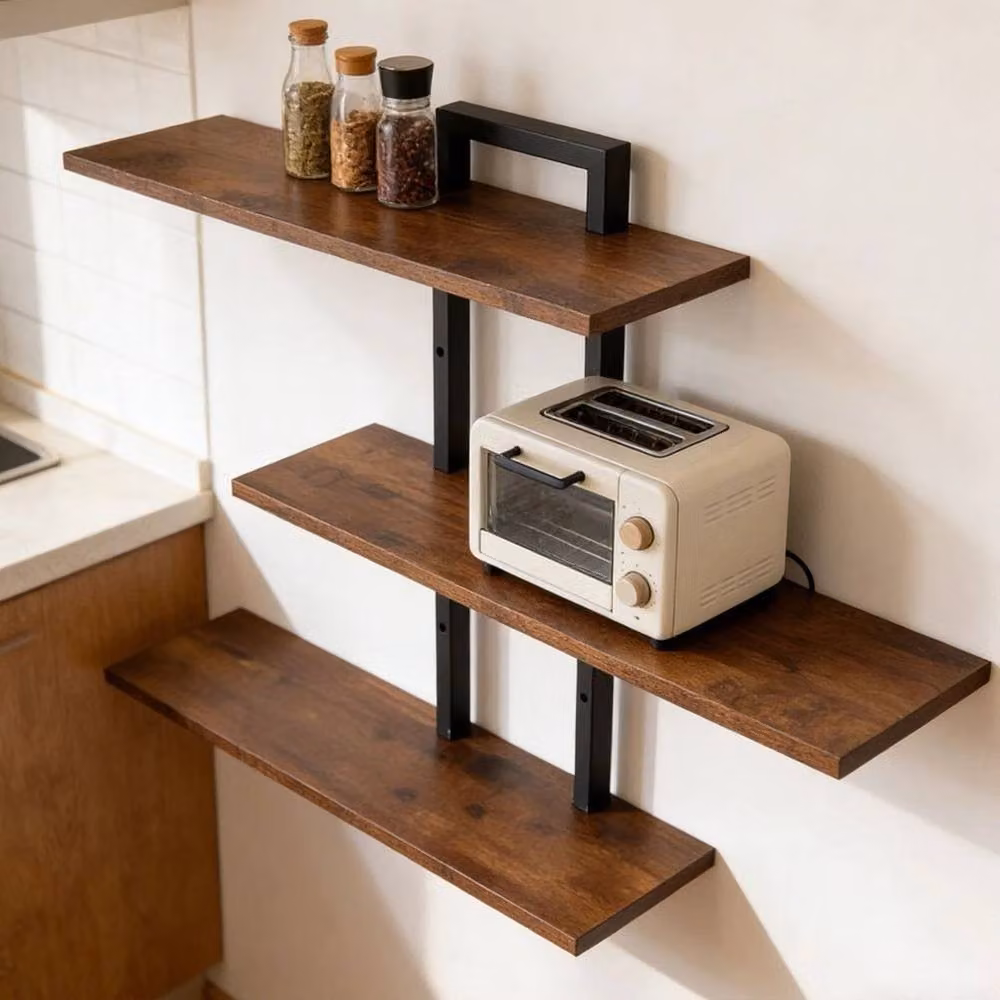Kelvenix Rustic Brown Oak Floating Wall Shelves – 3
