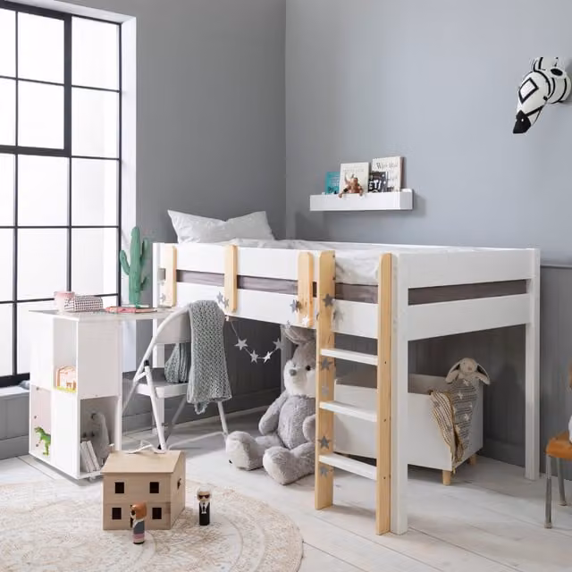 Noa and Nani Una Cabin Midsleeper Bed with Oliver Desk in White Solid Pine