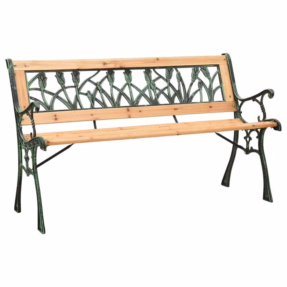 Berkfield Home Decorative Garden Bench in Brown, Cast Iron and Solid Firwood, W: 122 cm, H: 73 cm, D: 54 cm – 2