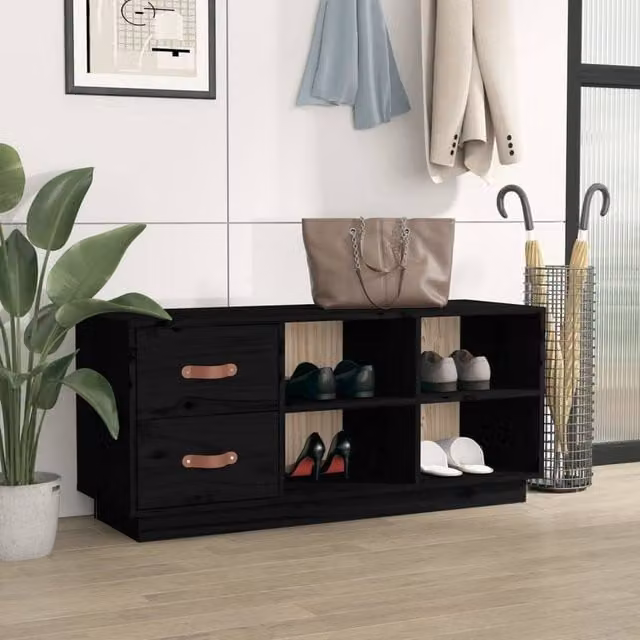 Berkfield Home Black Solid Pine Wood Shoe Bench, W/D/H: 100 x 34 x 45 cm – 1