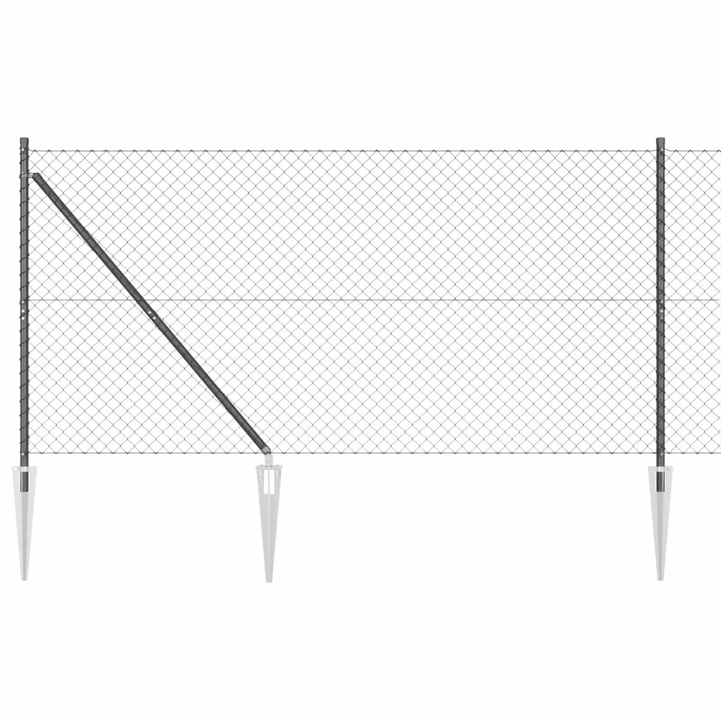 Berkfield Home Grey Galvanised Steel Chain Link Fence with 7 Spike Posts, H: 140 cm, W: 10 m – 2